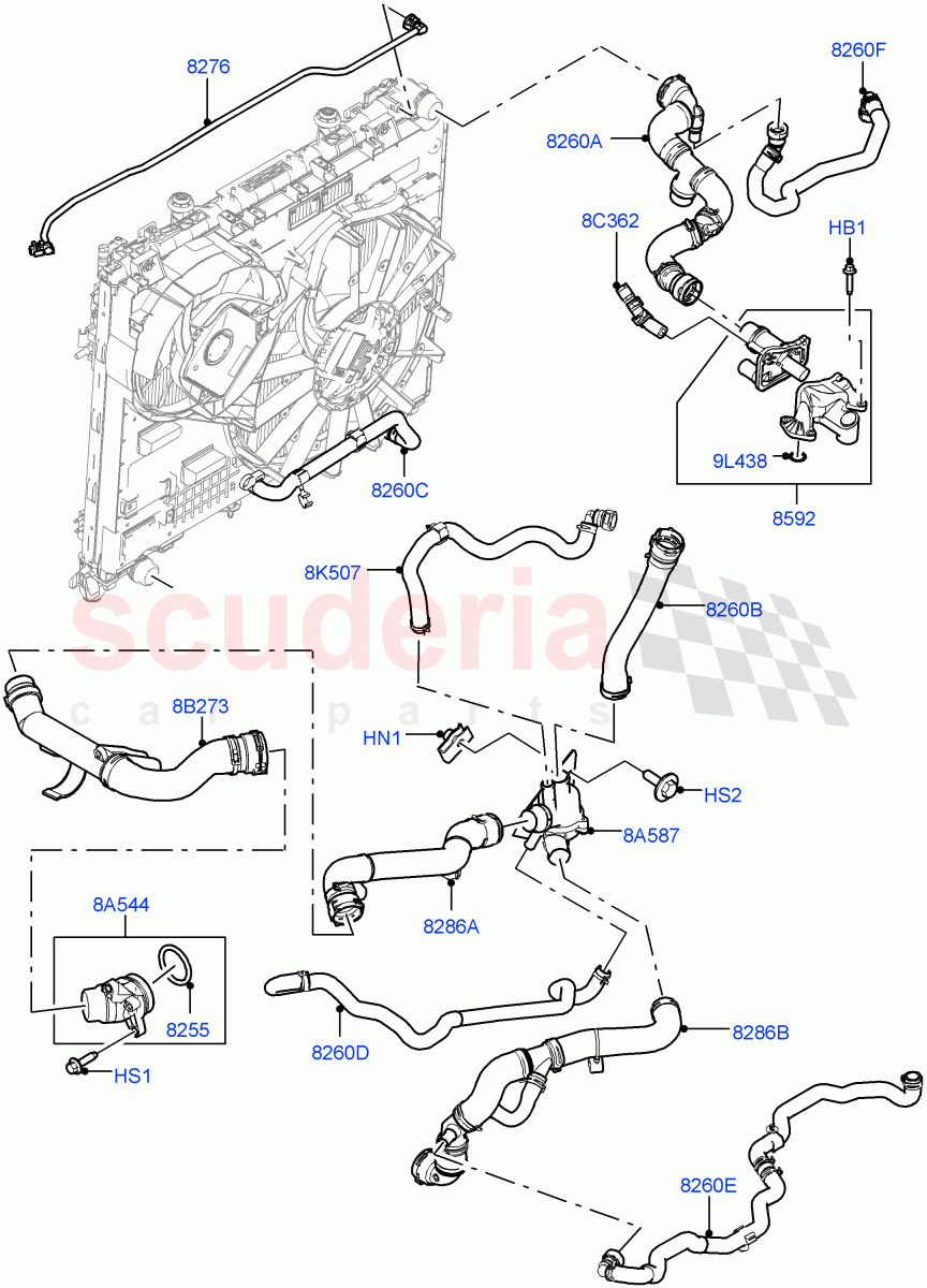 Cooling System Pipes And Hoses(Solihull Plant Build, Engine)(3.0 V6 D Gen2 Twin Turbo,With Standard Engine Cooling System,Less Immersion Heater)((V)FROMKA000001) of Land Rover Land Rover Range Rover Sport (2014+) [3.0 Diesel 24V DOHC TC]