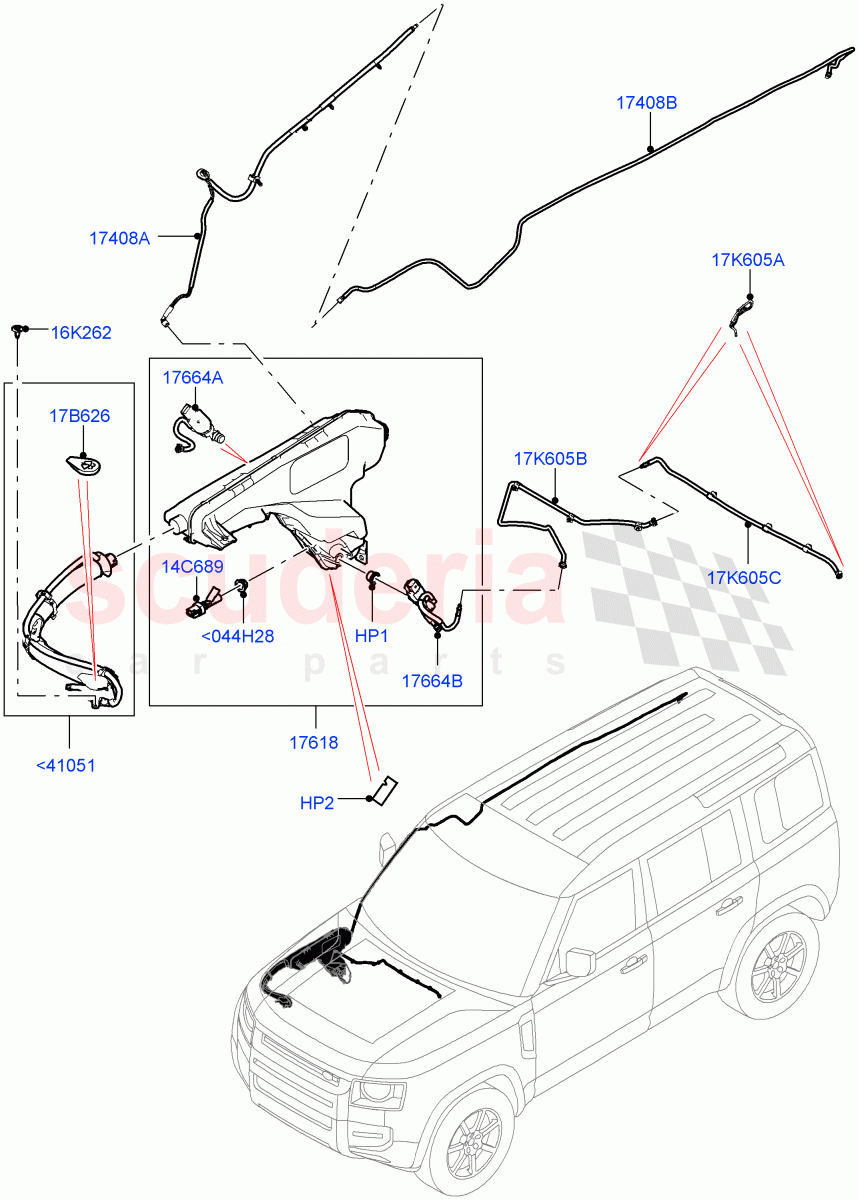 Windscreen Washer(3.0L AJ20P6 Petrol High,2.0L AJ200P Hi PHEV,2.0L I4 High DOHC AJ200 Petrol,3.0L AJ20D6 Diesel High,2.0L I4 DSL HIGH DOHC AJ200) of Land Rover Land Rover Defender (2020+) [2.0 Turbo Diesel]