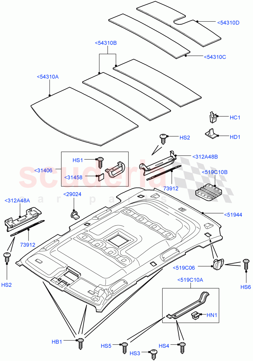 Headlining And Sun Visors(Headlining With Front And Rear Lamp Aperture)(Less Armoured)((V)FROMAA000001) of Land Rover Land Rover Range Rover (2010-2012) [4.4 DOHC Diesel V8 DITC]