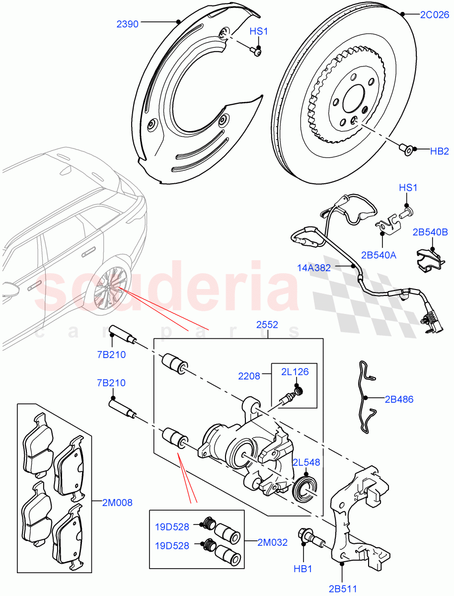 Rear Brake Discs And Calipers(5.0L P AJ133 DOHC CDA S/C Enhanced,Limited Package)((V)FROMKA000001) of Land Rover Land Rover Range Rover Velar (2017+) [3.0 I6 Turbo Petrol AJ20P6]