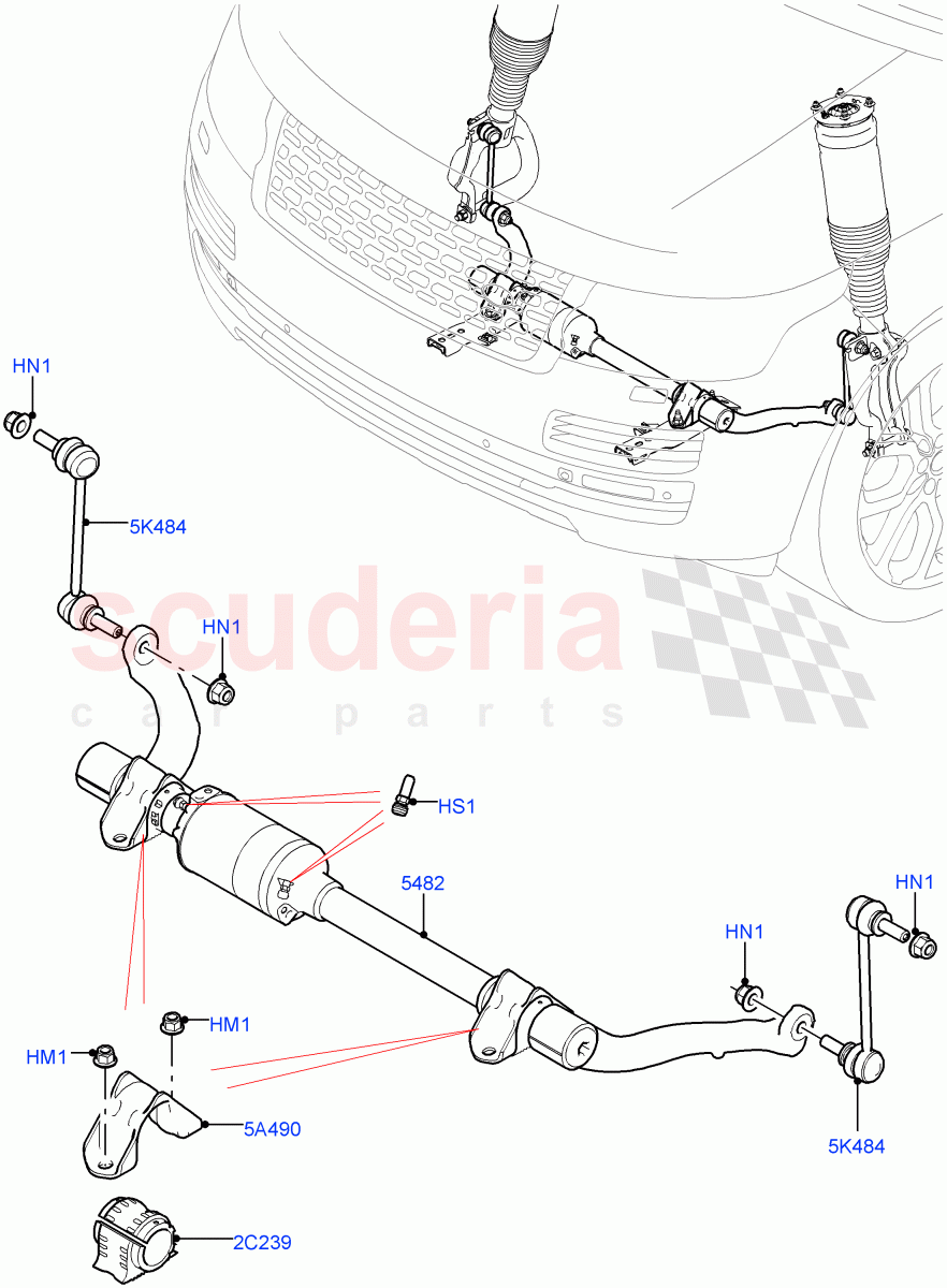 Front Cross Member & Stabilizer Bar(Active Stabilizer Bar)(5.0 Petrol AJ133 DOHC CDA,Electronic Air Suspension With ACE,4.4L DOHC DITC V8 Diesel,5.0L OHC SGDI SC V8 Petrol - AJ133,3.0L AJ20D6 Diesel High,3.0L AJ20P6 Petrol High)((V)FROMKA000001) of Land Rover Land Rover Range Rover (2012-2021) [2.0 Turbo Petrol AJ200P]