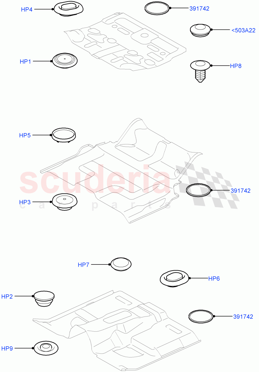 Plugs - Floor Pan((V)FROMAA000001) of Land Rover Land Rover Discovery 4 (2010-2016) [3.0 DOHC GDI SC V6 Petrol]