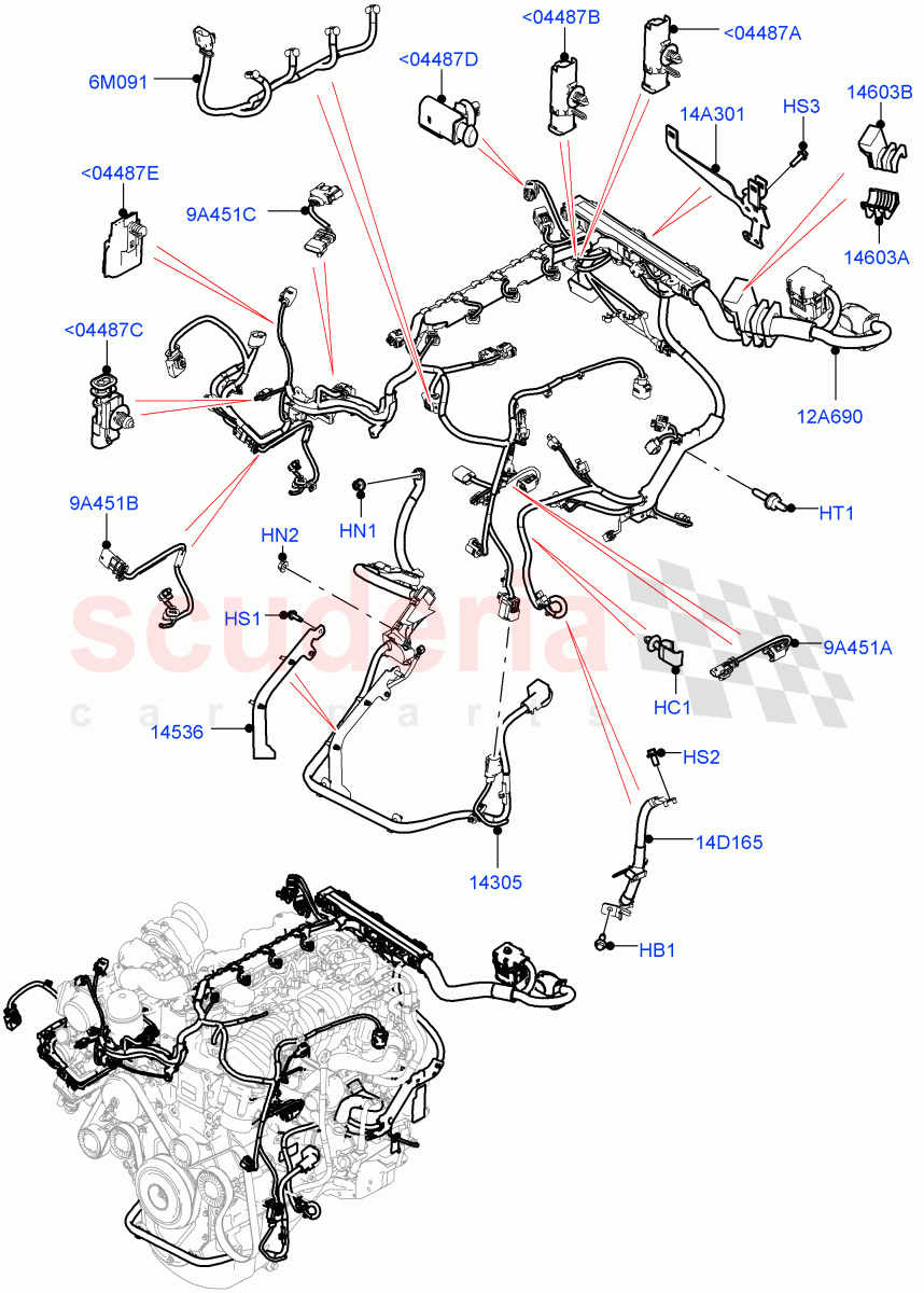 Engine Harness(2.0L I4 DSL MID DOHC AJ200,2.0L I4 DSL HIGH DOHC AJ200) of Land Rover Land Rover Range Rover Velar (2017+) [2.0 Turbo Petrol AJ200P]