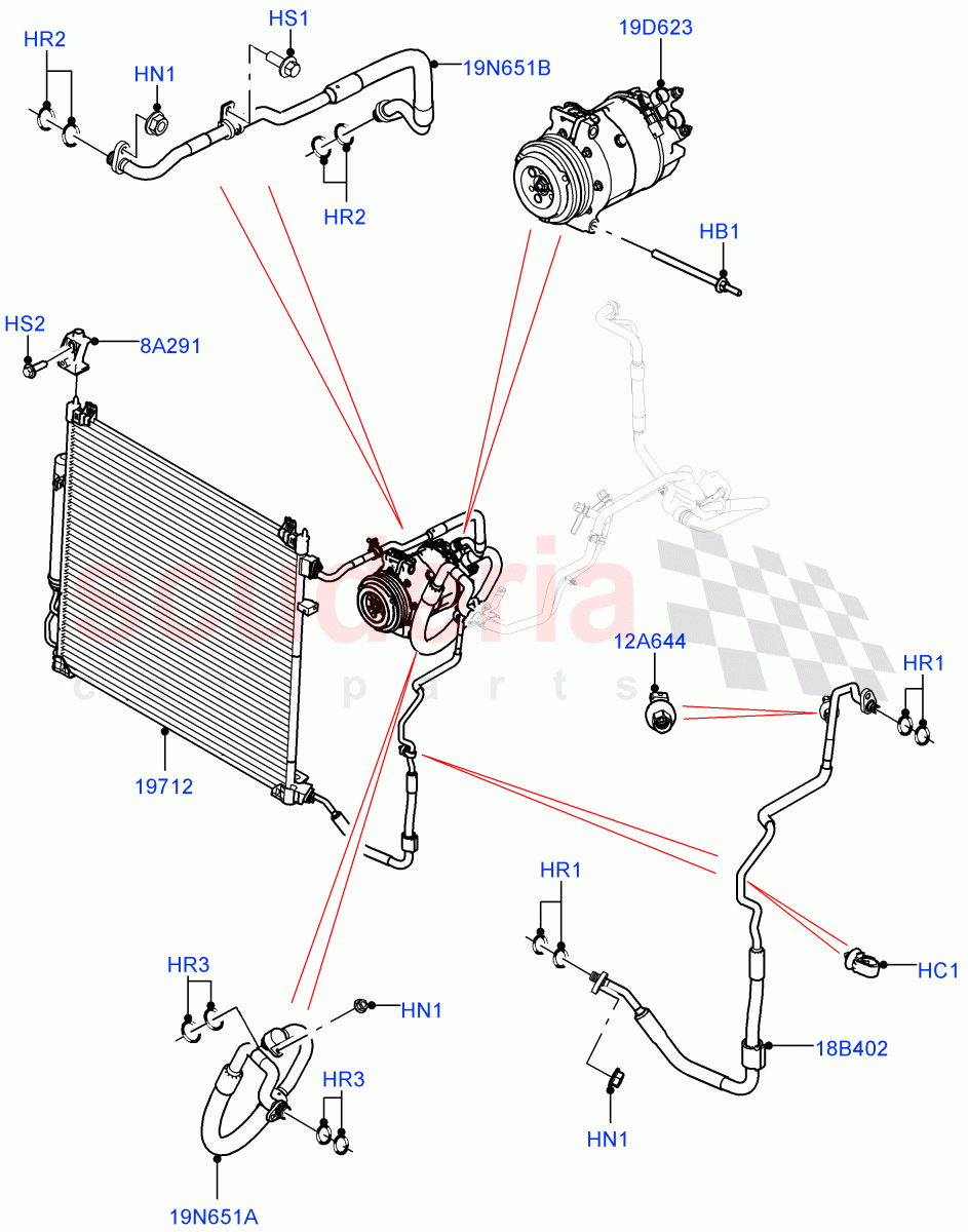 Air Conditioning Condensr/Compressr(Front)(2.0L I4 High DOHC AJ200 Petrol,2.0L I4 DSL HIGH DOHC AJ200)((V)TOL2999999) of Land Rover Land Rover Defender (2020+) [3.0 I6 Turbo Diesel AJ20D6]