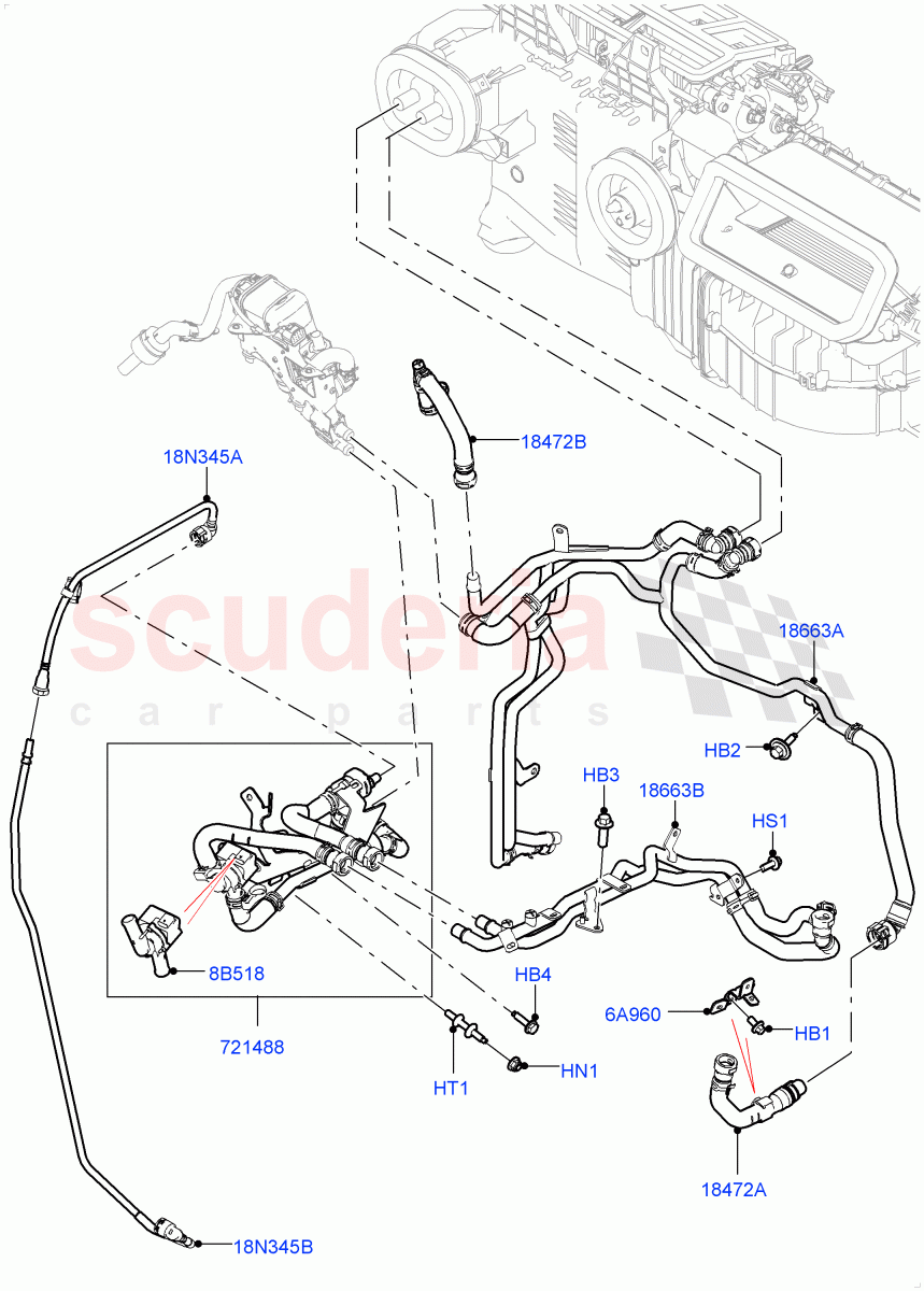 Heater Hoses (Nitra Plant Build) (2.0L I4 High DOHC AJ200 Petrol, Fuel Heater W/Pk Heat With Remote, Premium Air Conditioning-Front/Rear, With Fuel Fired Heater, Fuel Fired Heater With Park Heat) ((V) FROMK2000001) of Land Rover Land Rover Discovery 5 (2017+) [3.0 I6 Turbo Petrol AJ20P6]