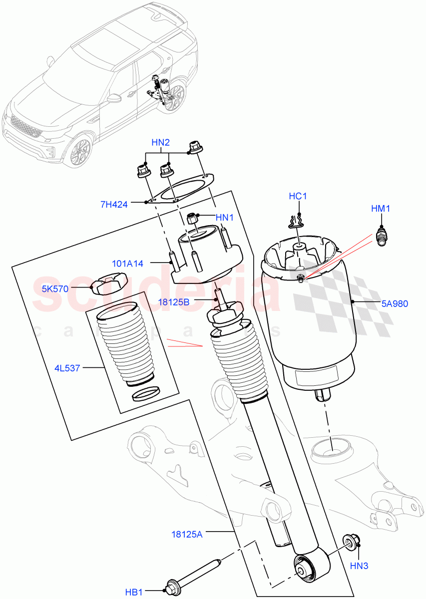 Rear Springs And Shock Absorbers(Solihull Plant Build)(With Four Corner Air Suspension)((V)FROMHA000001) of Land Rover Land Rover Discovery 5 (2017+) [3.0 DOHC GDI SC V6 Petrol]