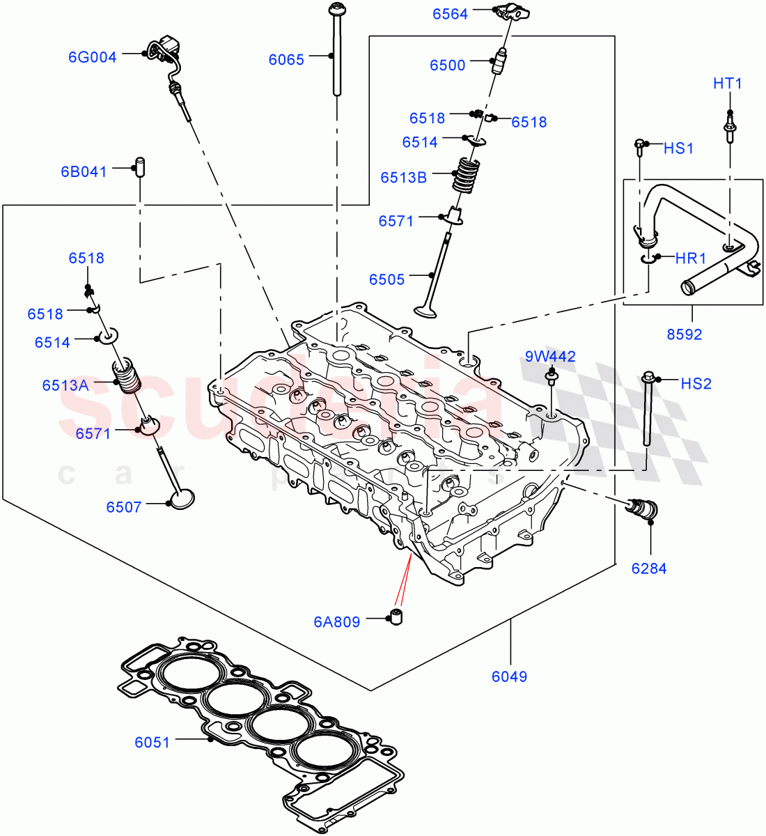 Cylinder Head(2.0L I4 High DOHC AJ200 Petrol,Changsu (China),2.0L I4 Mid DOHC AJ200 Petrol,2.0L AJ200P Hi PHEV) of Land Rover Land Rover Range Rover Evoque (2012-2018) [2.0 Turbo Petrol AJ200P]