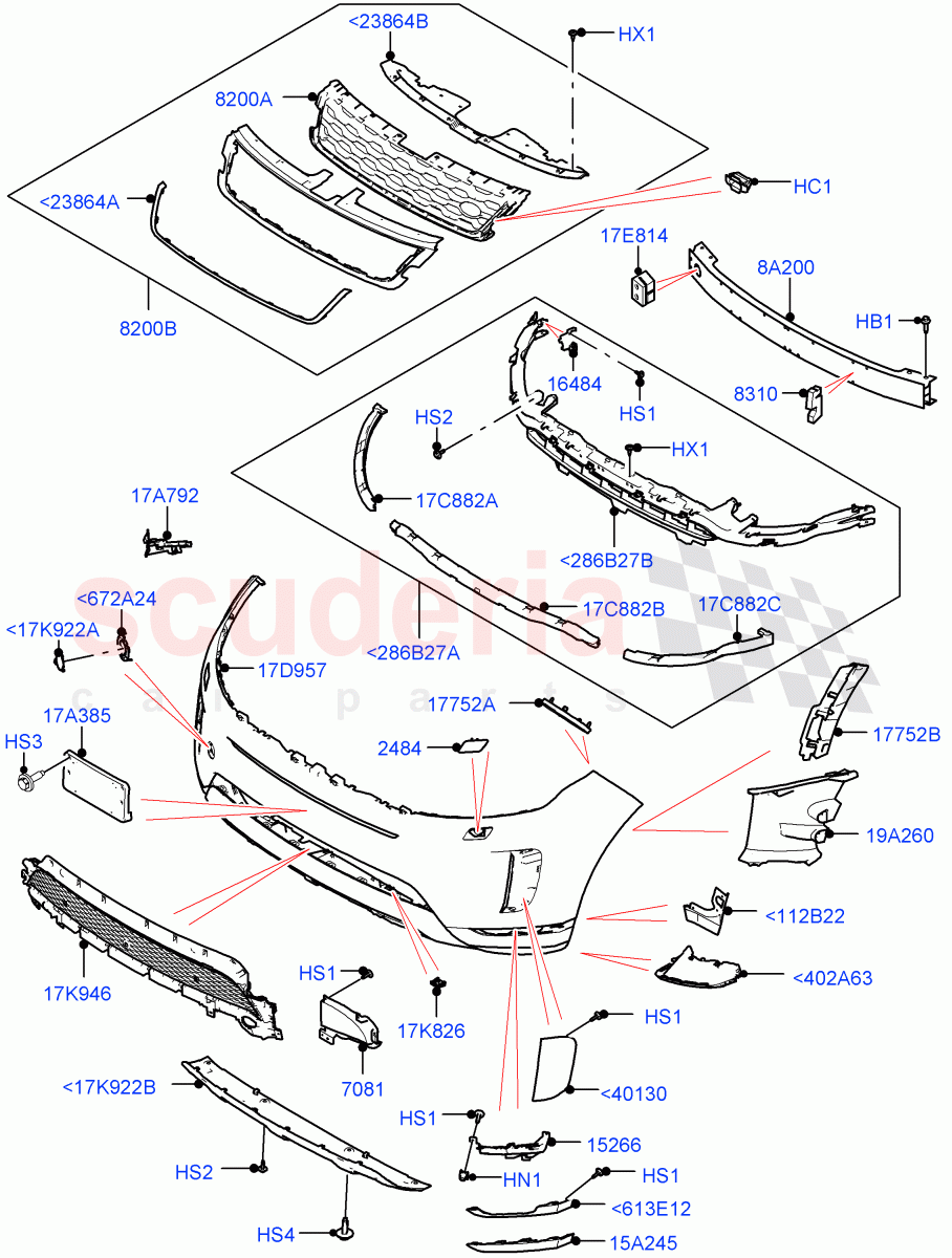 Radiator Grille And Front Bumper (Halewood (UK), Front Bumper - Painted Body Colour) of Land Rover Land Rover Range Rover Evoque (2019+) [2.0 Turbo Petrol AJ200P]