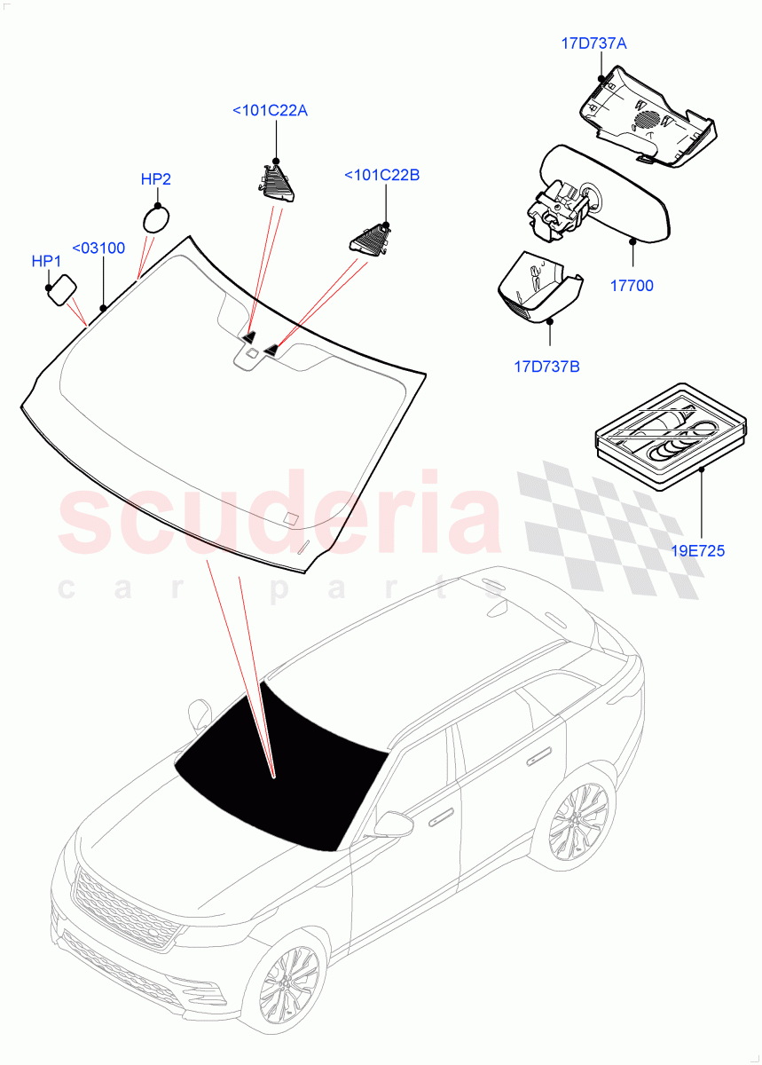 Windscreen/Inside Rear View Mirror of Land Rover Land Rover Range Rover Velar (2017+) [3.0 DOHC GDI SC V6 Petrol]