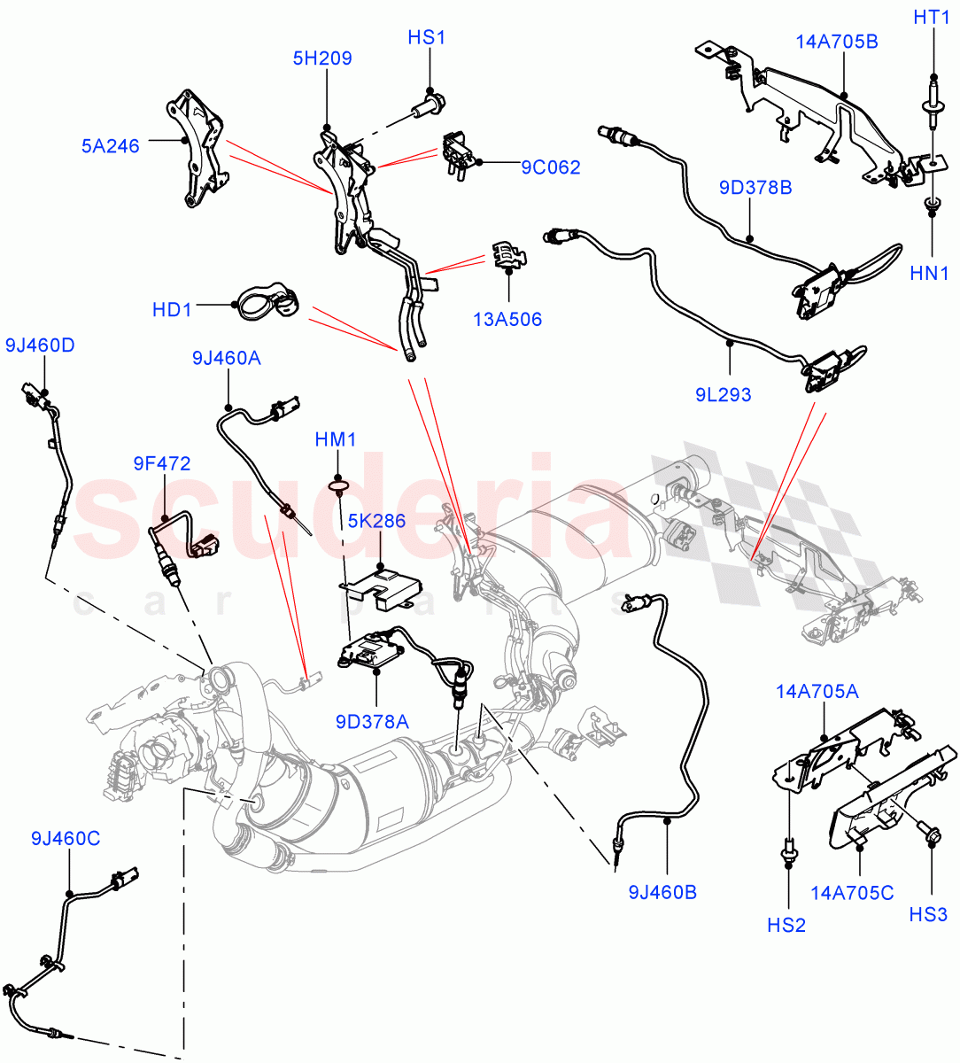 Exhaust Sensors And Modules (3.0 V6 D Gen2 Mono Turbo, EU6 + DPF Emissions, LEV 160, Japanese Emission + DPF) ((V) FROMFA000001) of Land Rover Land Rover Range Rover (2012-2021) [3.0 Diesel 24V DOHC TC]