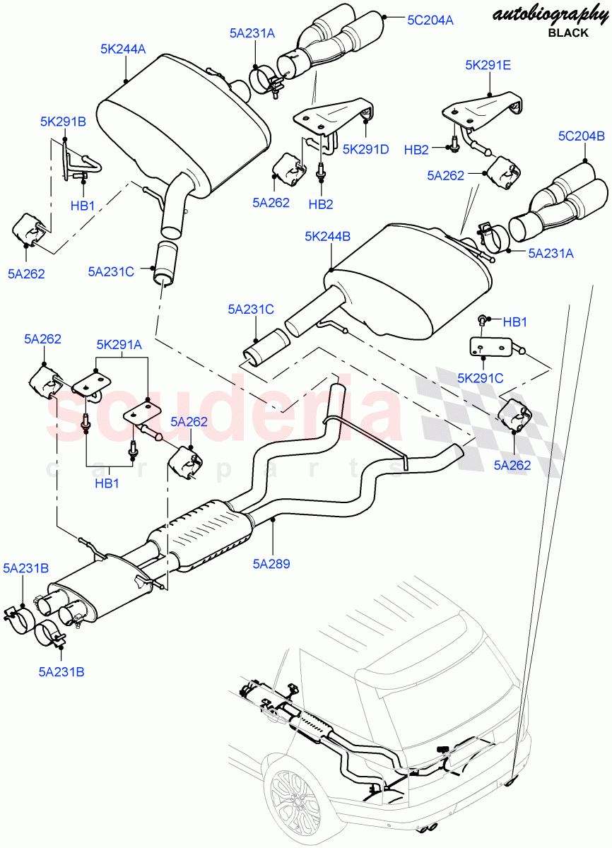 Exhaust System(Autobiography Black / SV Autobiography)(5.0L OHC SGDI SC V8 Petrol - AJ133,5.0L P AJ133 DOHC CDA S/C Enhanced)((V)FROMGA000001) of Land Rover Land Rover Range Rover (2012-2021) [5.0 OHC SGDI SC V8 Petrol]