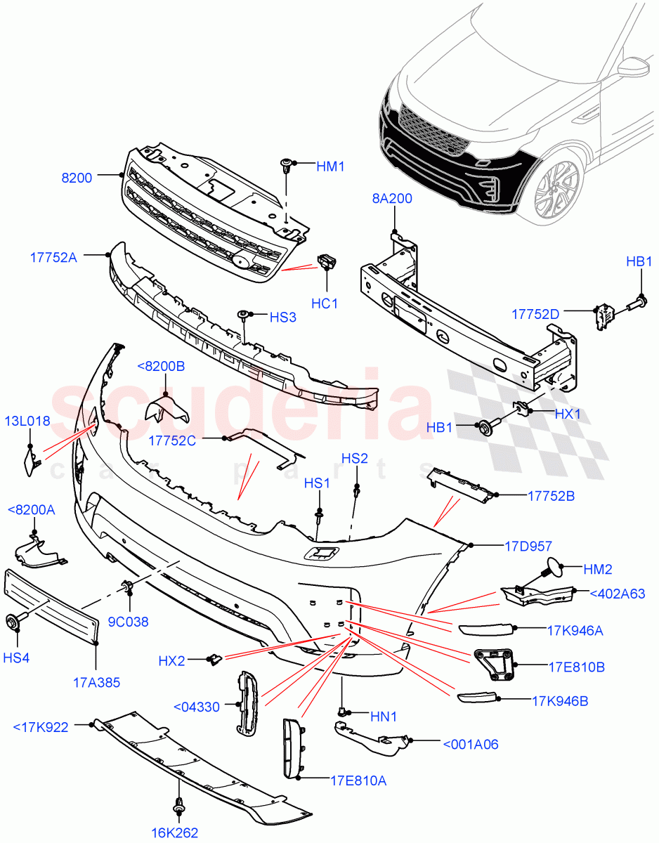 Radiator Grille And Front Bumper (Nitra Plant Build) (Black Front Bumper) ((V) FROMK2000001, (V) TOL2999999) of Land Rover Land Rover Discovery 5 (2017+) [2.0 Turbo Diesel]