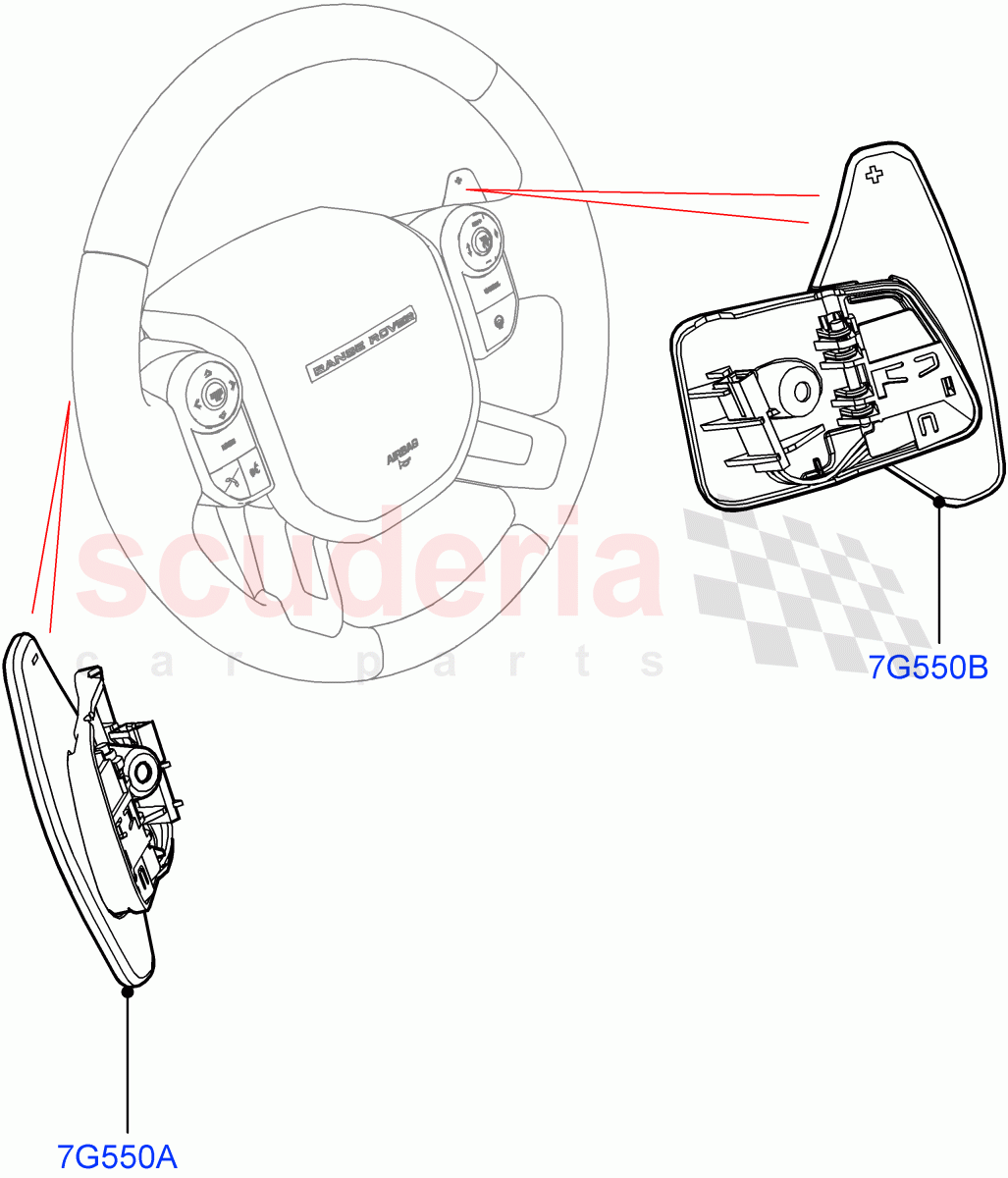 Gear Change-Automatic Transmission(Steering Wheel, Nitra Plant Build)(8 Speed Auto Trans ZF 8HP70 4WD,Paddle Shift - Noble,8 Speed Auto Trans ZF 8HP70 HEV 4WD,Paddle Shift)((V)FROMK2000001) of Land Rover Land Rover Discovery 5 (2017+) [2.0 Turbo Diesel]