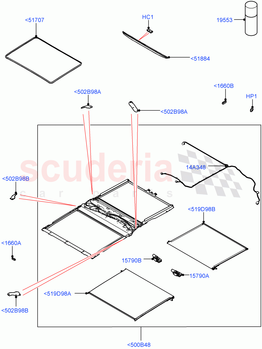 Sliding Roof Mechanism And Controls (Nitra Plant Build, Sunroof Frame) (Roof Conv-Front And Rear Panoramic) ((V) FROMK2000001) of Land Rover Land Rover Discovery 5 (2017+) [2.0 Turbo Diesel]