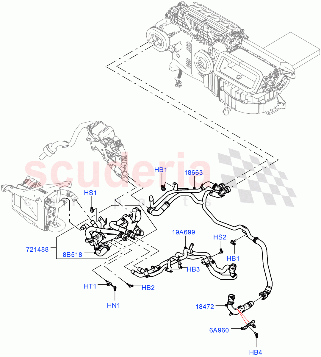 Heater Hoses(Front)(2.0L AJ200P Hi PHEV,2 Zone Air Conditioning - Hybrid,Air Conditioning Hybrid-Front/Rear)((V)FROMJA000001,(V)TOJA999999) of Land Rover Land Rover Range Rover Sport (2014+) [5.0 OHC SGDI SC V8 Petrol]