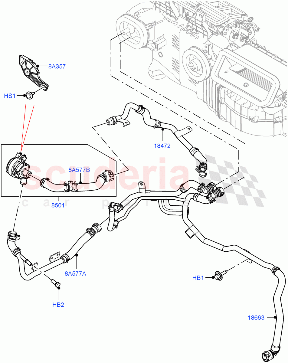 Heater Hoses (Front) (3.0L AJ20P6 Petrol High, Less Heater, With Front Comfort Air Con (IHKA), With Ptc Heater, With Air Conditioning - Front/Rear) ((V) FROMKA000001) of Land Rover Land Rover Range Rover Sport (2014+) [4.4 DOHC Diesel V8 DITC]