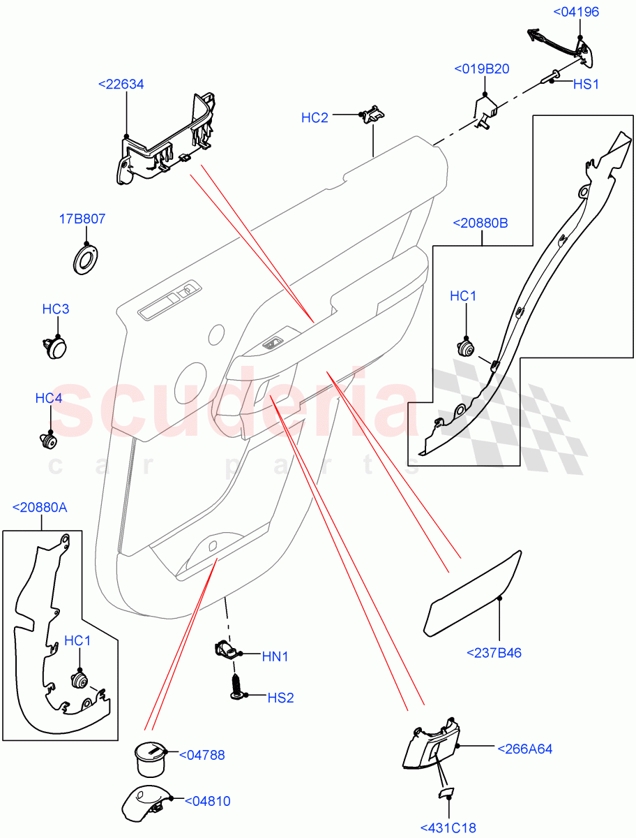 Rear Door Trim Installation (Finishers And Mouldings) (Standard Wheelbase) ((V) FROMJA000001) of Land Rover Land Rover Range Rover (2012-2021) [2.0 Turbo Petrol GTDI]