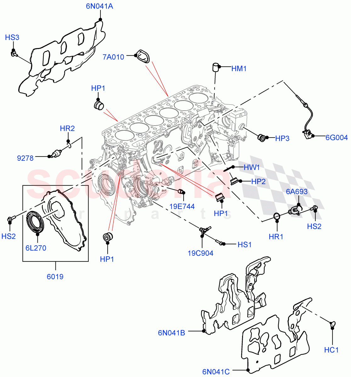 Cylinder Block And Plugs (Nitra Plant Build) (3.0L AJ20D6 Diesel High) ((V) FROMM2000001) of Land Rover Land Rover Discovery 5 (2017+) [3.0 I6 Turbo Diesel AJ20D6]