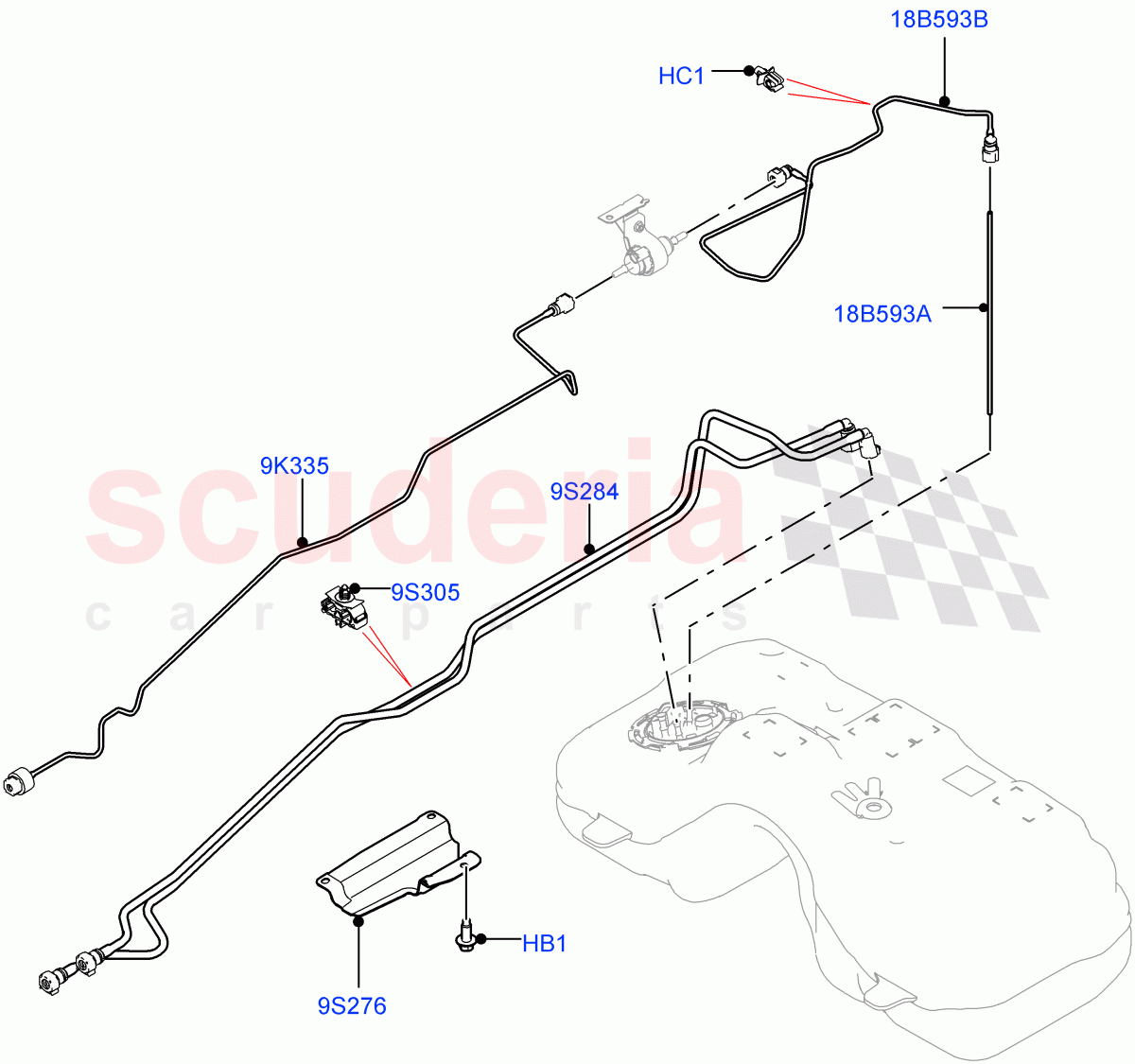 Fuel Lines (Rear) (2.0L AJ20D4 Diesel Mid PTA, Halewood (UK), 2.0L AJ20D4 Diesel LF PTA, 2.0L AJ20D4 Diesel High PTA) of Land Rover Land Rover Range Rover Evoque (2019+) [2.0 Turbo Diesel]