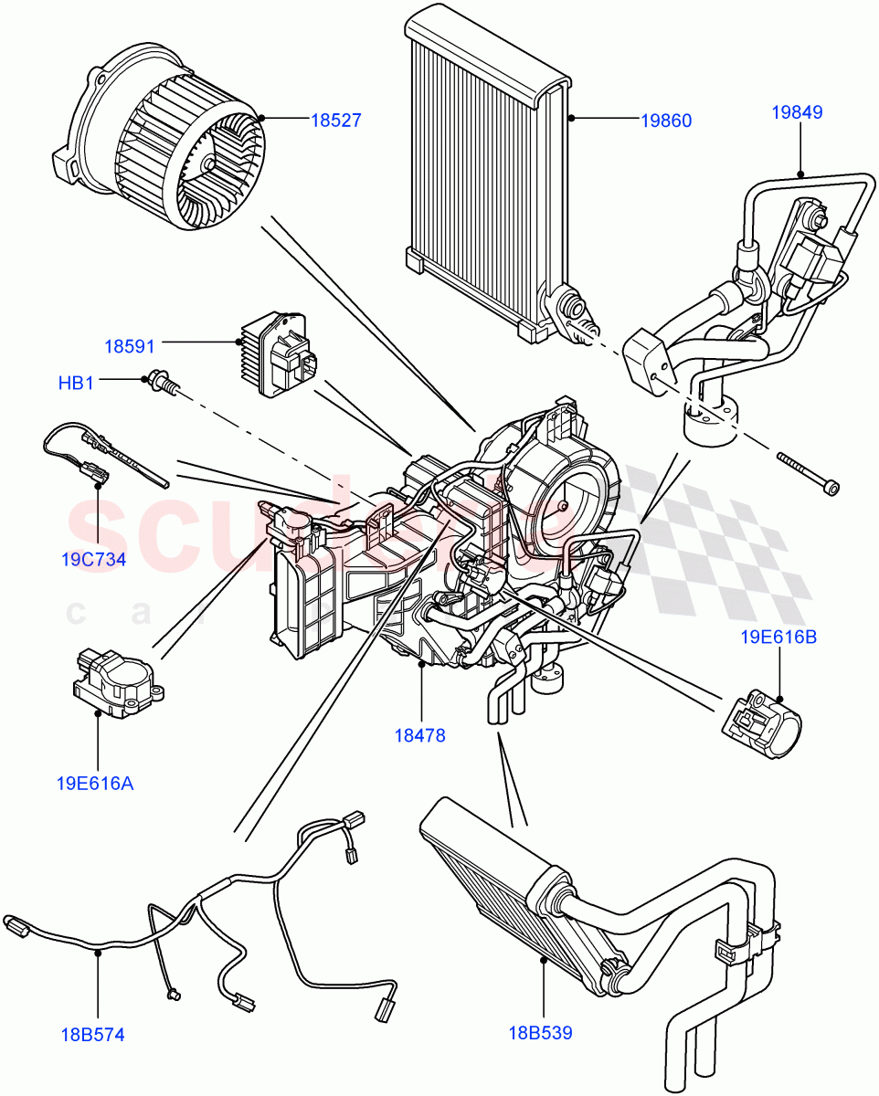 Heater/Air Cond.Internal Components (Rear) (With Rear Seat Climate Control) ((V) FROMAA000001) of Land Rover Land Rover Discovery 4 (2010-2016) [3.0 DOHC GDI SC V6 Petrol]