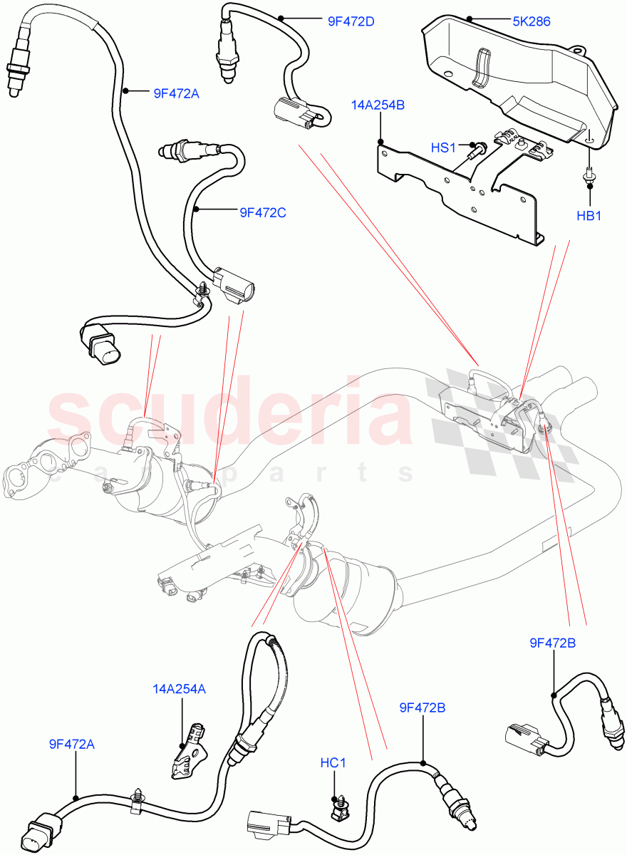 Exhaust Sensors And Modules(3.0L DOHC GDI SC V6 PETROL,SULEV Requirements,EU6 Emissions,Proconve L6 Emissions) of Land Rover Land Rover Range Rover Velar (2017+) [3.0 DOHC GDI SC V6 Petrol]