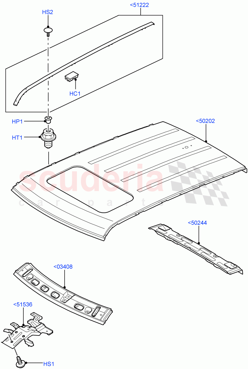 Roof - Sheet Metal (Power Tilt/Slide Sun Roof) ((V) TO9A999999) of Land Rover Land Rover Range Rover Sport (2005-2009) [4.2 Petrol V8 Supercharged]
