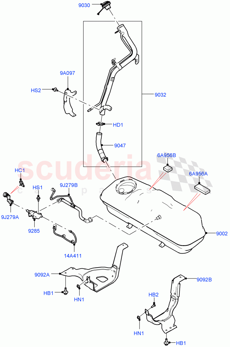 Fuel Tank & Related Parts (1.5L AJ20P3 Petrol High PHEV, Changsu (China)) ((V) FROMMG575835) of Land Rover Land Rover Range Rover Evoque (2019+) [1.5 I3 Turbo Petrol AJ20P3]