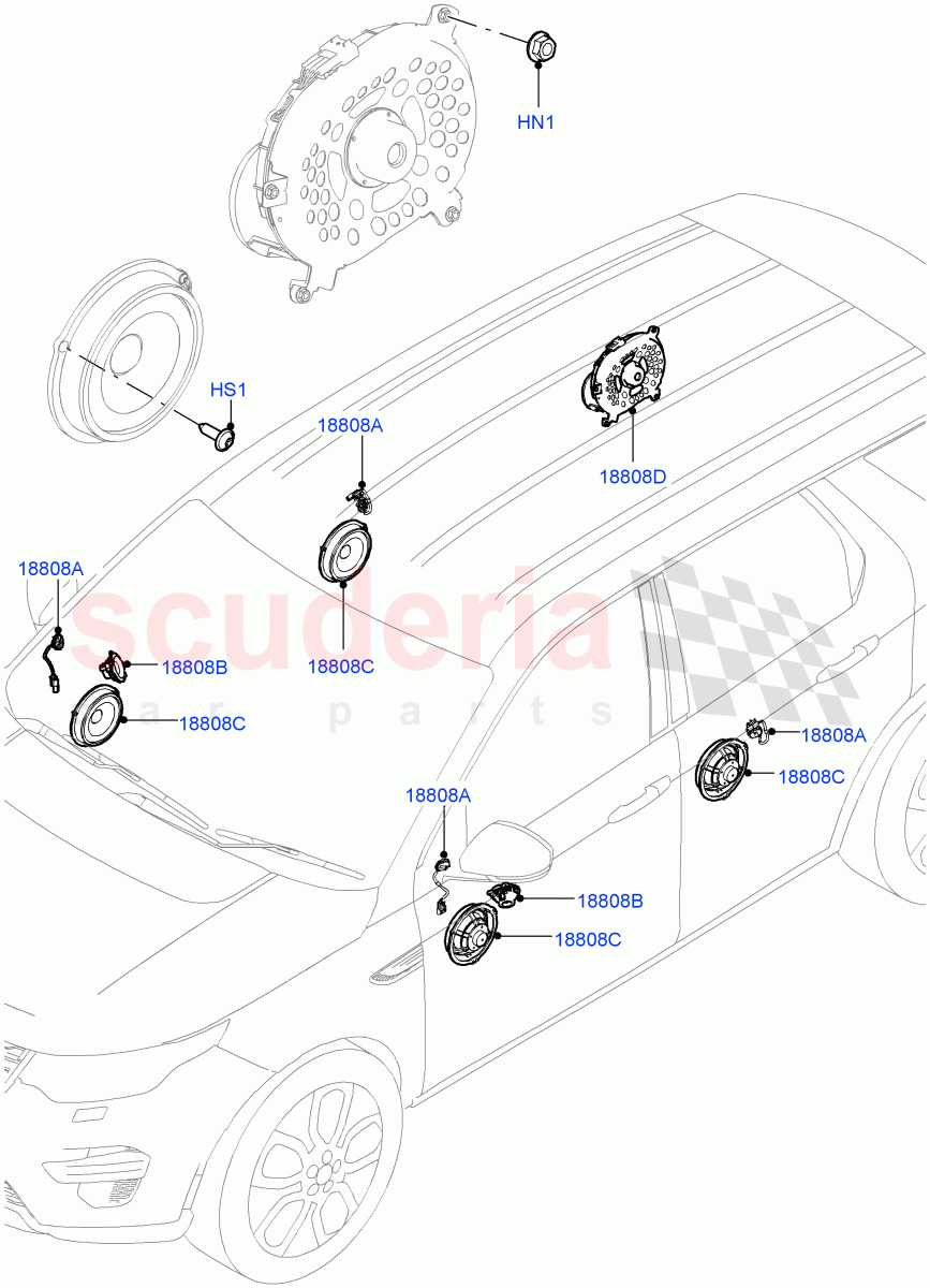 Speakers(Itatiaia (Brazil),Hi Line Audio System - 600 W,Midline Sound System)((V)FROMGT000001) of Land Rover Land Rover Discovery Sport (2015+) [2.0 Turbo Petrol AJ200P]