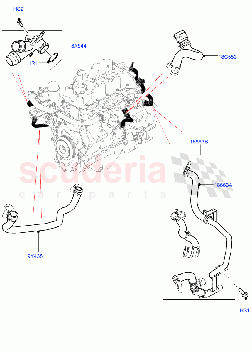 EGR Cooling System (2.0L I4 DSL MID DOHC AJ200, Stage V Plus DPF, DPF + DE-SOX, L6 Diesel Emissions, Japanese Emission + DPF) ((V) FROMKA000001) of Land Rover Land Rover Range Rover Velar (2017+) [2.0 Turbo Diesel]