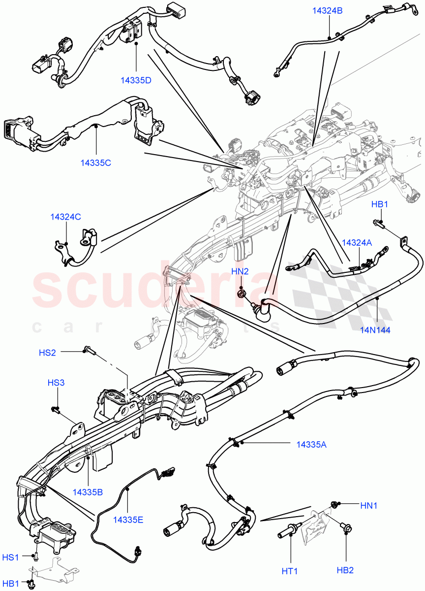 Hybrid Electrical Modules(Traction Battery Cables)(3.0 V6 D Gen2 Twin Turbo,8 Speed Auto Trans ZF 8HP70 HEV 4WD,3.0 V6 Diesel Electric Hybrid Eng,3.0 V6 D Gen2 Mono Turbo)((V)FROMEA000001) of Land Rover Land Rover Range Rover Sport (2014+) [2.0 Turbo Petrol GTDI]