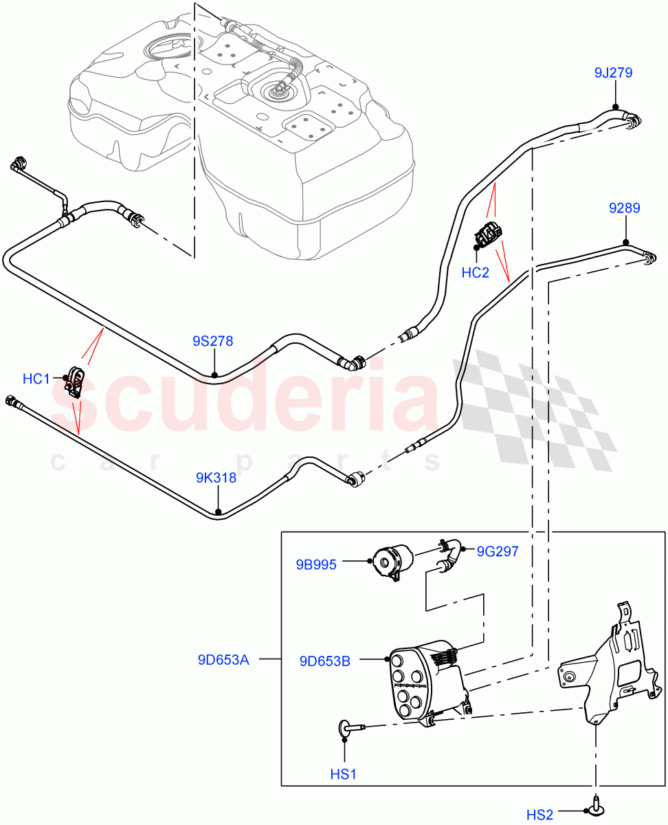 Carbon Canister (2.0L AJ20P4 Petrol Mid PTA, Halewood (UK), Fuel Tank Filler Neck - Unleaded, 2.0L AJ20P4 Petrol E100 PTA, 2.0L AJ20P4 Petrol High PTA) ((V) FROMLH000001) of Land Rover Land Rover Discovery Sport (2015+) [2.0 Turbo Petrol AJ200P]