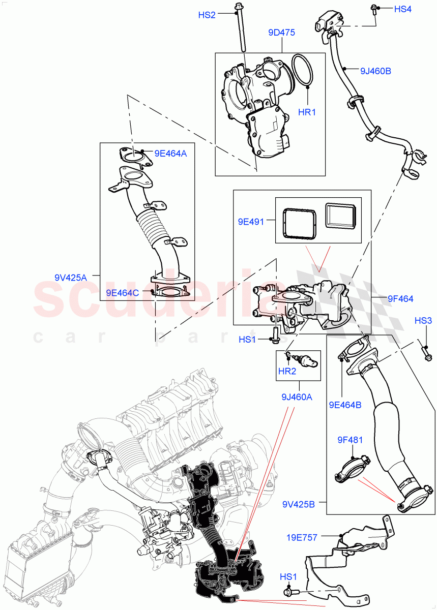 Exhaust Gas Recirculation (Low Pressure EGR) (2.0L AJ20D4 Diesel Mid PTA, Stage V Plus DPF, Halewood (UK), DPF + DE-SOX, Proconve L6 Emissions, EU6D Diesel + DPF Emissions, 2.0L AJ20D4 Diesel LF PTA, Japanese Emission + DPF, Bharat VI Emission) of Land Rover Land Rover Range Rover Evoque (2019+) [2.0 Turbo Diesel]