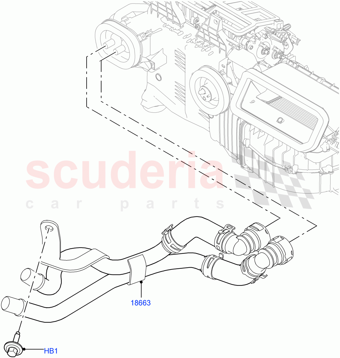 Heater Hoses(Solihull Plant Build)(3.0L DOHC GDI SC V6 PETROL,With Manual Air Conditioning,With Front Comfort Air Con (IHKA),3.0 V6 D Low MT ROW,With Air Conditioning - Front/Rear,3.0 V6 D Gen2 Twin Turbo,3.0 V6 D Gen2 Mono Turbo)((V)FROMKA000001) of Land Rover Land Rover Discovery 5 (2017+) [3.0 I6 Turbo Petrol AJ20P6]