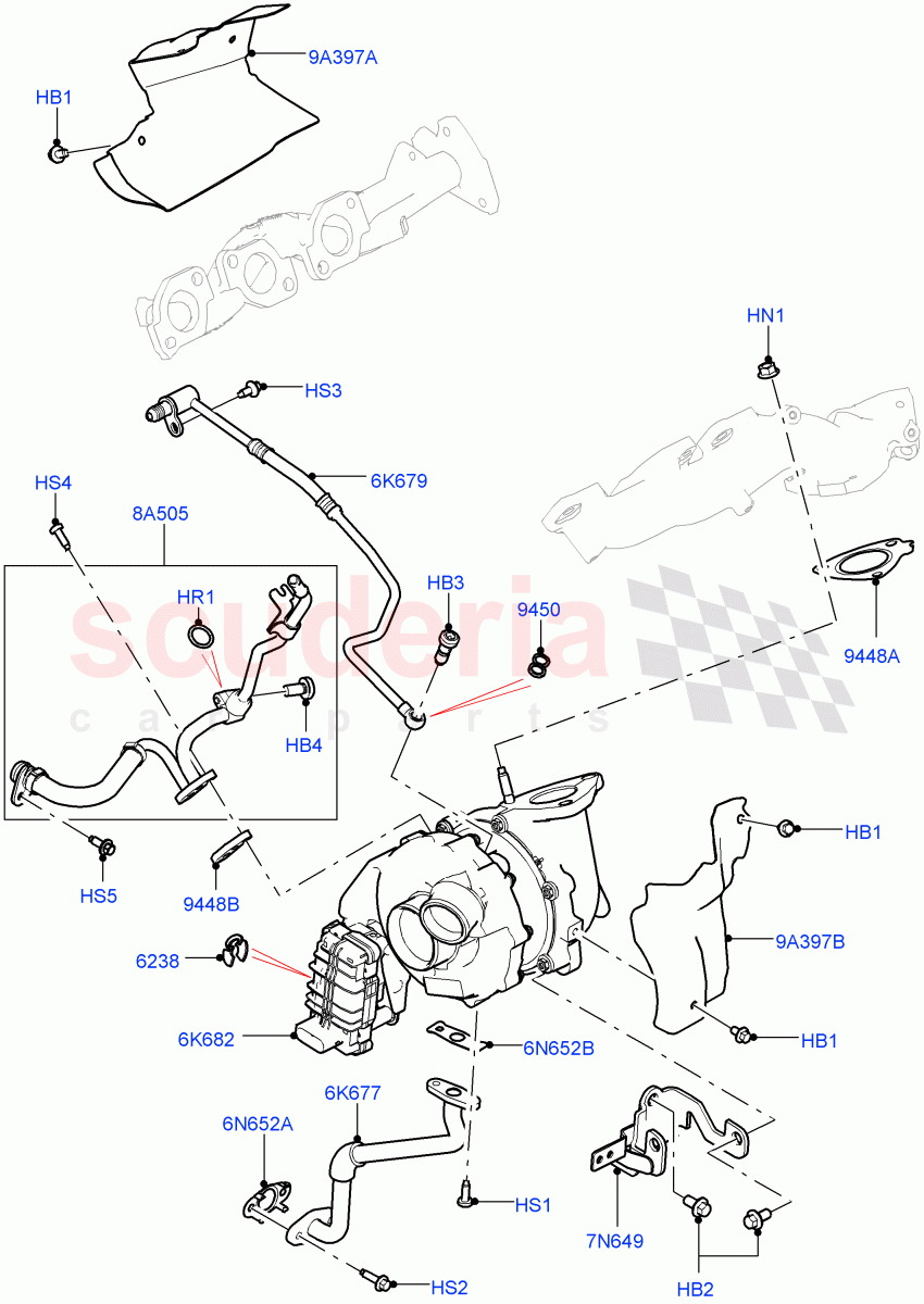 Turbocharger(Solihull Plant Build)(3.0 V6 D Gen2 Mono Turbo,3.0 V6 D Low MT ROW)((V)FROMFA000001) of Land Rover Land Rover Range Rover Sport (2014+) [3.0 Diesel 24V DOHC TC]