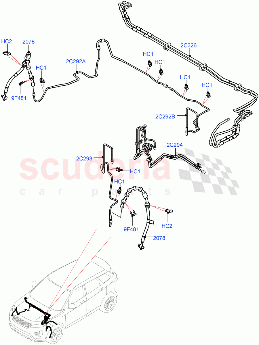 Front Brake Pipes(RHD,Halewood (UK),Electric Engine Battery-MHEV,Less Electric Engine Battery)((V)TOLH999999) of Land Rover Land Rover Range Rover Evoque (2019+) [2.0 Turbo Petrol AJ200P]