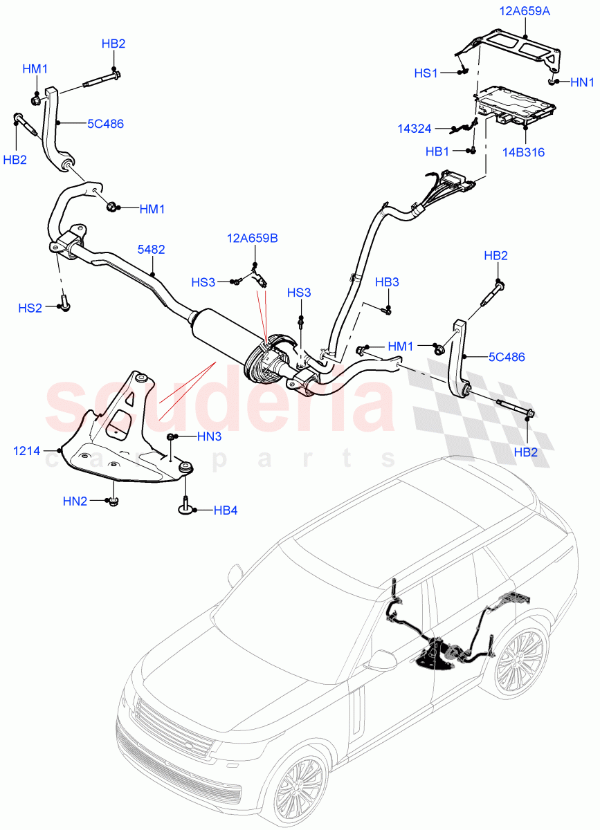 Rear Cross Member & Stabilizer Bar (Active Stabilizer Bar) (Electronic Air Suspension With ACE) of Land Rover Land Rover Range Rover (2022+) [3.0 I6 Turbo Petrol AJ20P6]