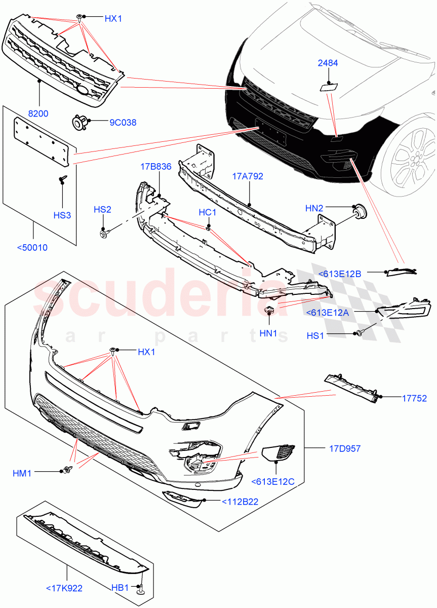 Radiator Grille And Front Bumper(Changsu (China))((V)FROMFG000001,(V)TOKG446856) of Land Rover Land Rover Discovery Sport (2015+) [2.0 Turbo Diesel AJ21D4]