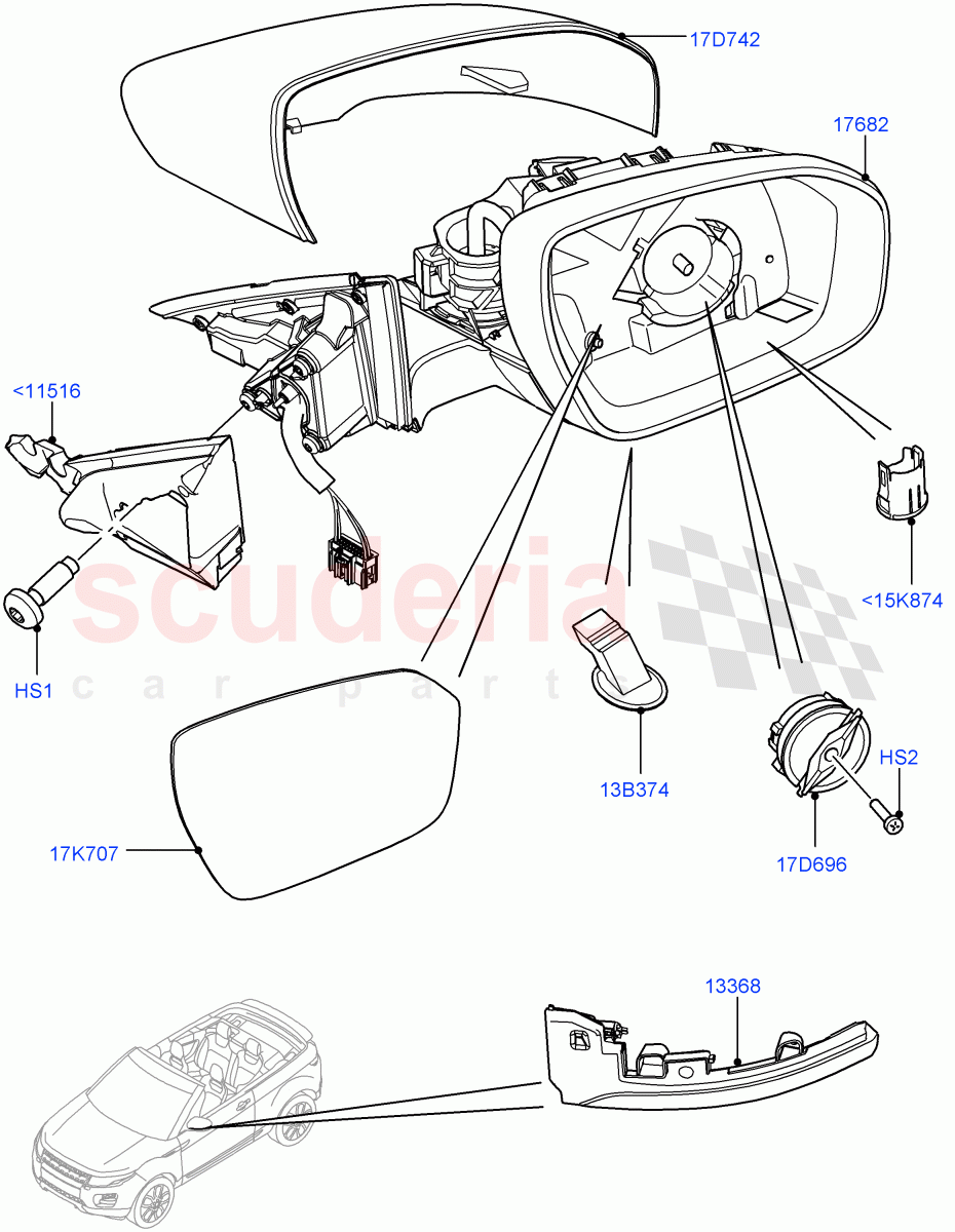 Exterior Rear View Mirror (2 Door Convertible, Halewood (UK)) of Land Rover Land Rover Range Rover Evoque (2012-2018) [2.2 Single Turbo Diesel]
