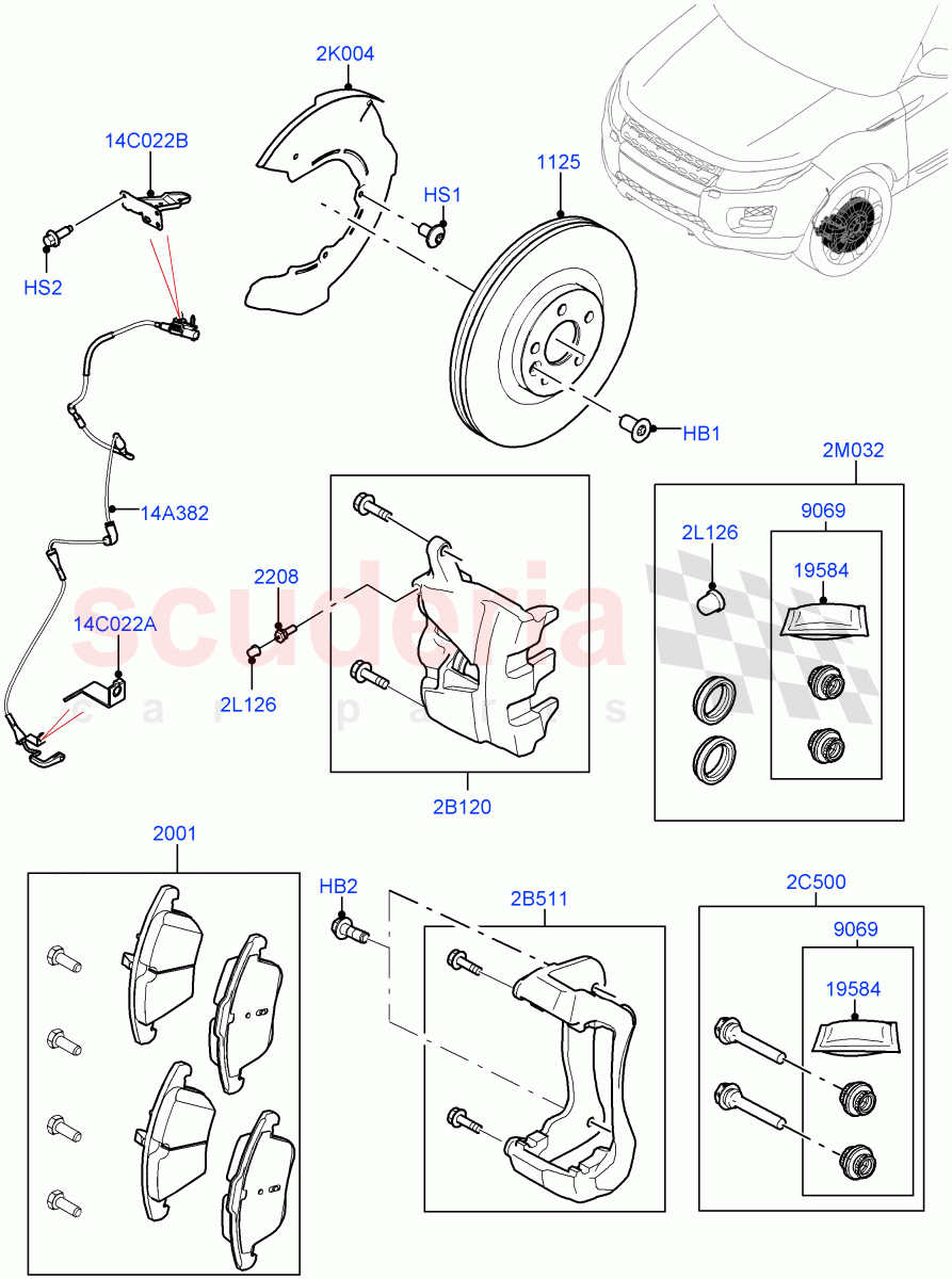 Front Brake Discs And Calipers(Itatiaia (Brazil),Front Disc And Caliper Size 18)((V)FROMJT000001) of Land Rover Land Rover Range Rover Evoque (2012-2018) [2.0 Turbo Petrol AJ200P]