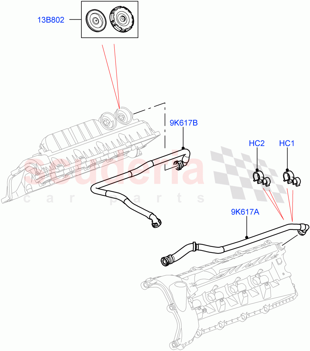 Emission Control - Crankcase (5.0L OHC SGDI SC V8 Petrol - AJ133, 5.0 Petrol AJ133 DOHC CDA, 5.0L P AJ133 DOHC CDA S/C Enhanced) ((V) FROMAA000001) of Land Rover Land Rover Range Rover Sport (2010-2013) [5.0 OHC SGDI SC V8 Petrol]