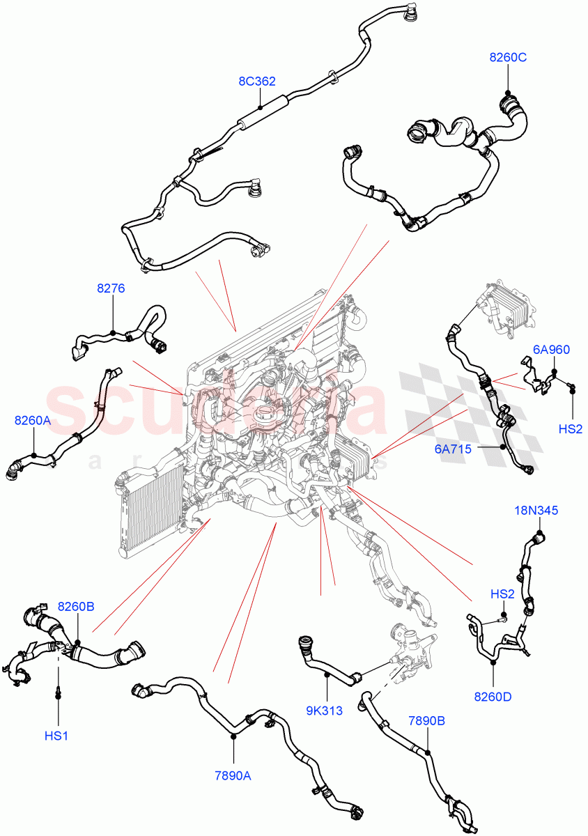 Cooling System Pipes And Hoses (3.0L AJ20P6 Petrol High, With Standard Engine Cooling System) ((V) FROMMA000001) of Land Rover Land Rover Range Rover Velar (2017+) [3.0 I6 Turbo Petrol AJ20P6]