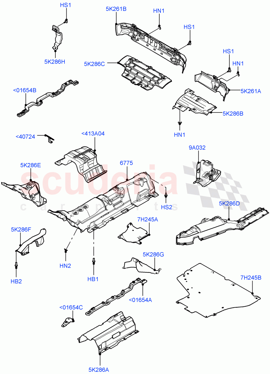 Splash And Heat Shields(Middle And Rear Section)(Itatiaia (Brazil)) of Land Rover Land Rover Range Rover Evoque (2019+) [1.5 I3 Turbo Petrol AJ20P3]