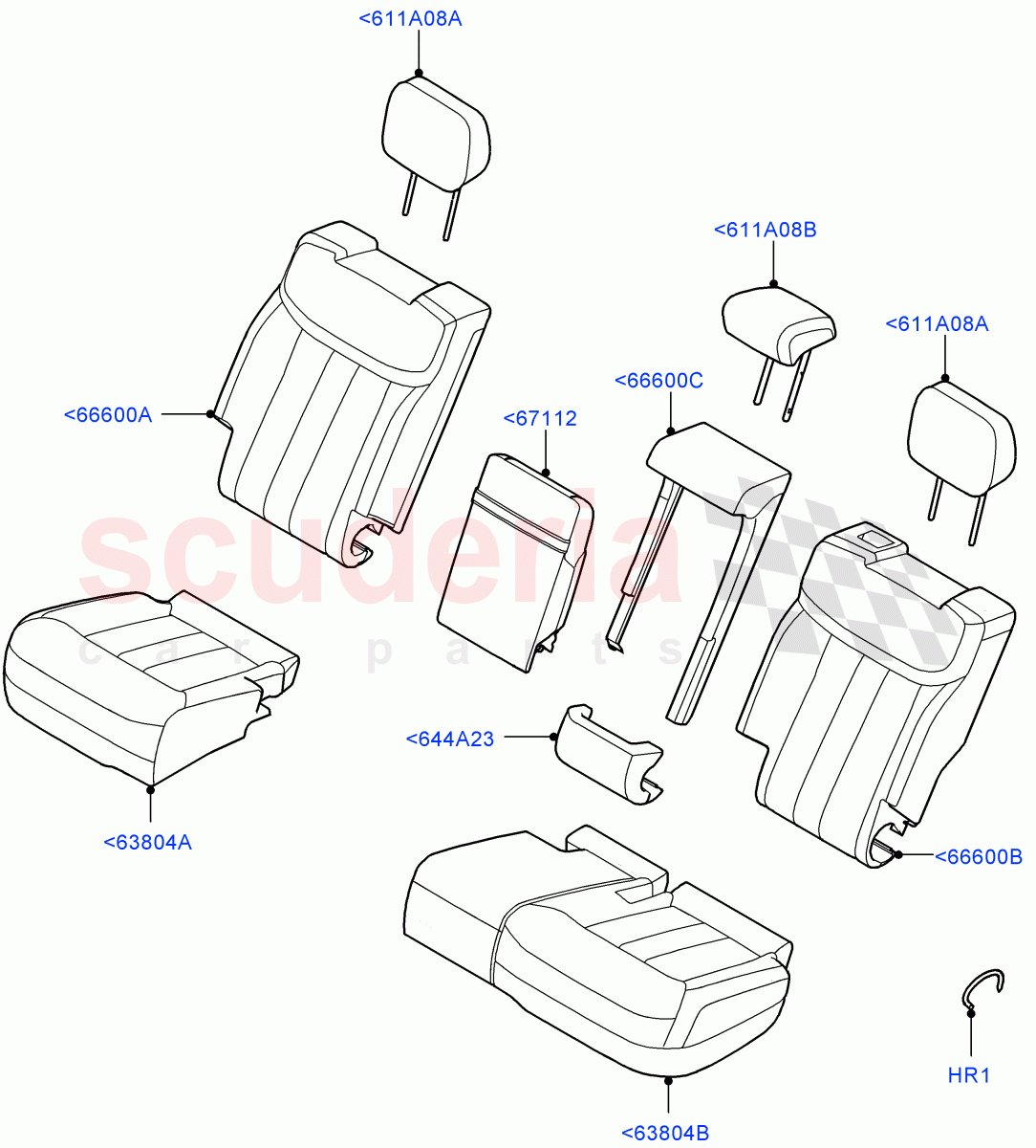 Rear Seat Covers(Semi Aniline Leather Perf,With 60/40 Power Fold Thru Rr Seat,60/40 Load Through With Slide) of Land Rover Land Rover Range Rover (2022+) [3.0 I6 Turbo Diesel AJ20D6]