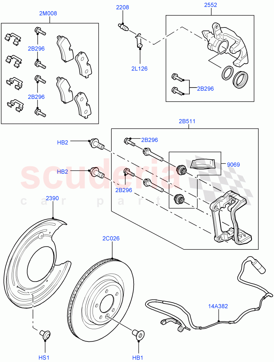 Rear Brake Discs And Calipers (Front Disc And Caliper Size 19) ((V) FROMGA000001, (V) TOGA150000) of Land Rover Land Rover Range Rover Sport (2014+) [3.0 I6 Turbo Petrol AJ20P6]