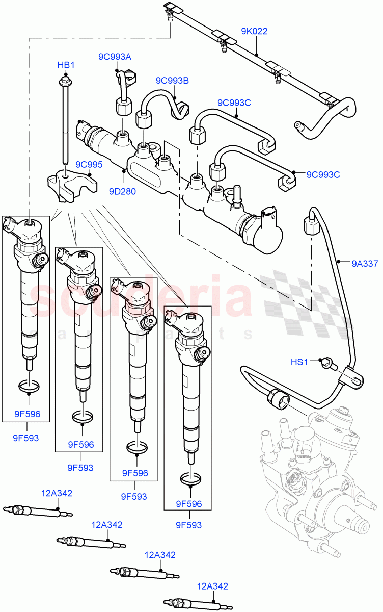 Fuel Injectors And Pipes (2.0L I4 DSL HIGH DOHC AJ200, Halewood (UK), 2.0L I4 DSL MID DOHC AJ200) of Land Rover Land Rover Discovery Sport (2015+) [2.0 Turbo Diesel]