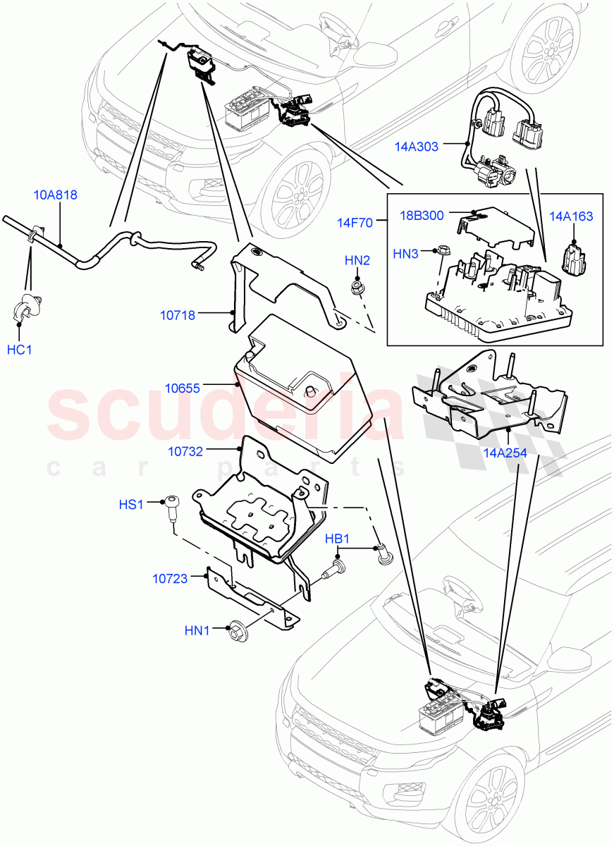 Battery And Mountings(Itatiaia (Brazil),Starter - Stop/Start System)((V)FROMGT000001) of Land Rover Land Rover Range Rover Evoque (2012-2018) [2.0 Turbo Petrol AJ200P]