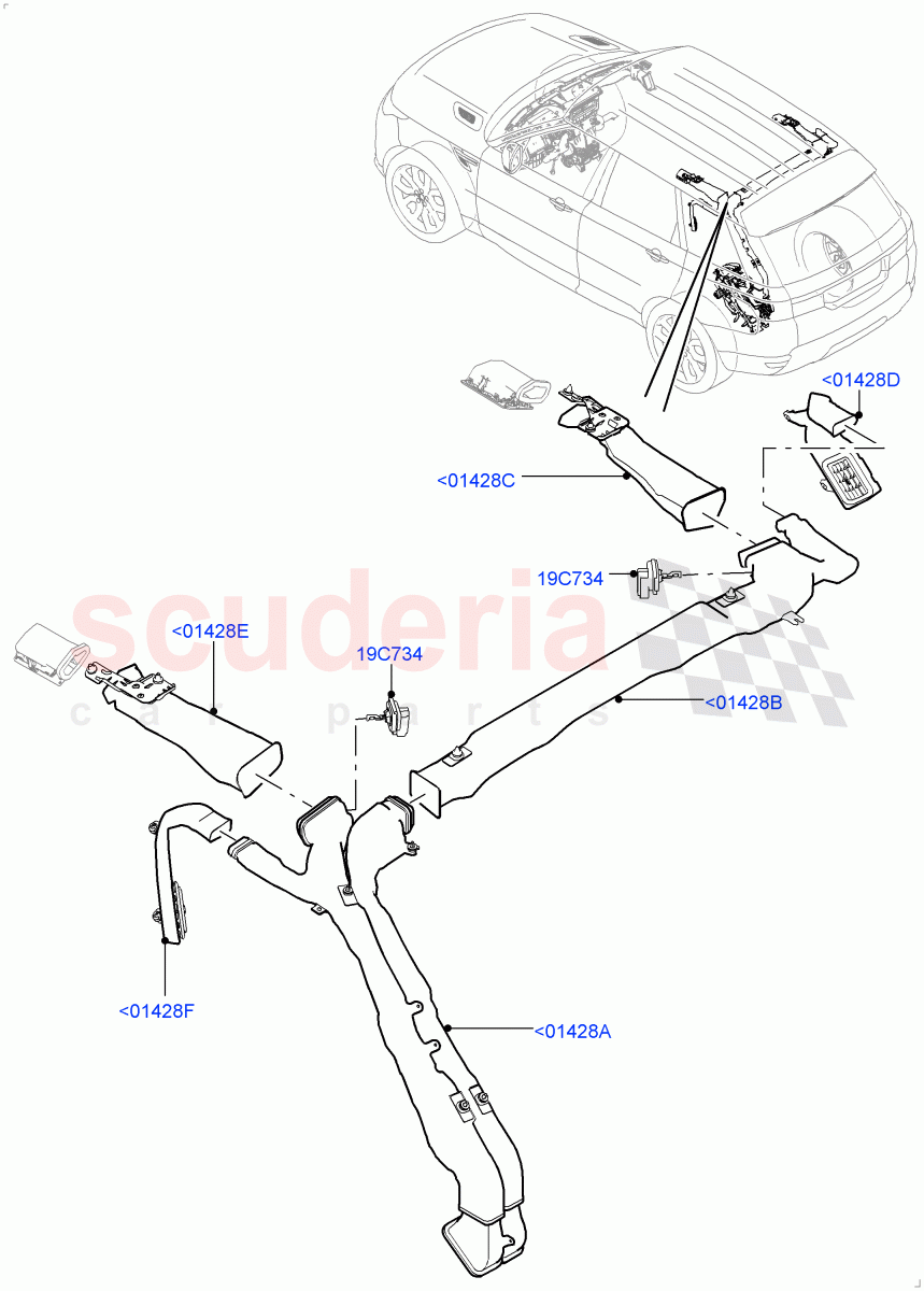 Air Vents, Louvres And Ducts (Headliner, Internal Components) (Premium Air Conditioning-Front/Rear) ((V) FROMKA000001) of Land Rover Land Rover Range Rover Sport (2014+) [3.0 Diesel 24V DOHC TC]