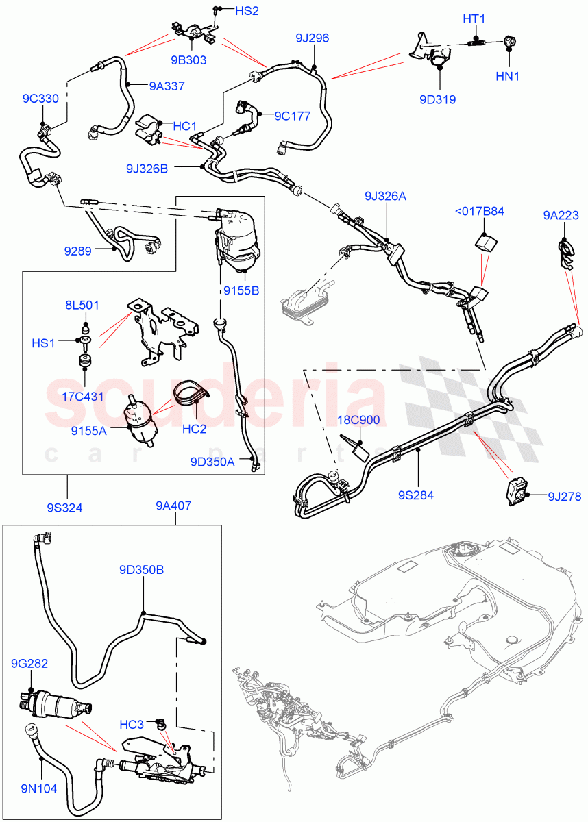 Fuel Lines (Solihull Plant Build) (2.0L I4 DSL HIGH DOHC AJ200, Fuel Tank-Diesel With Filters) ((V) FROMKA000001) of Land Rover Land Rover Discovery 5 (2017+) [2.0 Turbo Diesel]
