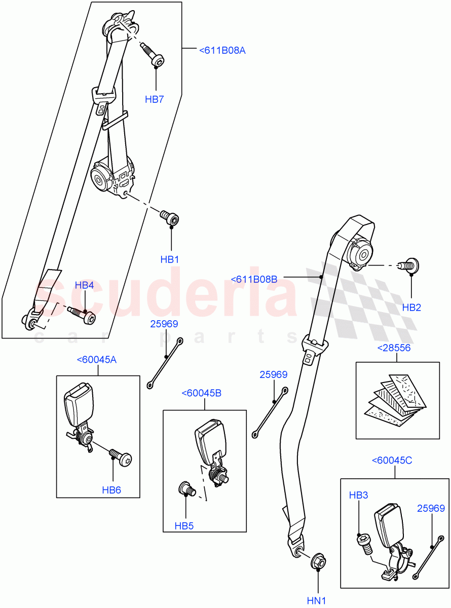 Rear Seat Belts (With 65/35 Split Fold Rear Seat) ((V) FROMAA000001) of Land Rover Land Rover Discovery 4 (2010-2016) [3.0 DOHC GDI SC V6 Petrol]