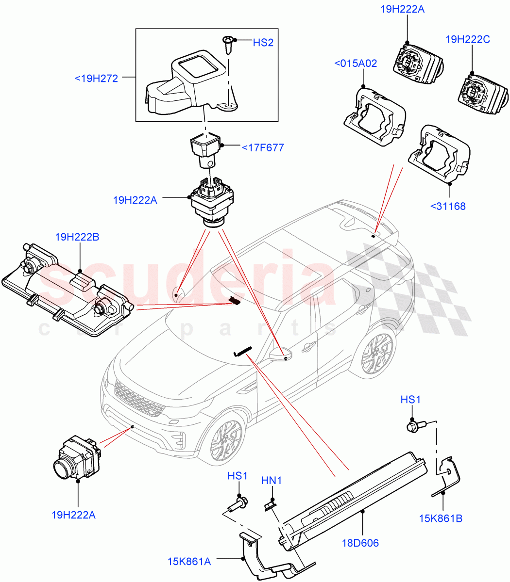 Camera Equipment (Nitra Plant Build) ((V) FROMK2000001, (V) TOL2999999) of Land Rover Land Rover Discovery 5 (2017+) [3.0 I6 Turbo Diesel AJ20D6]
